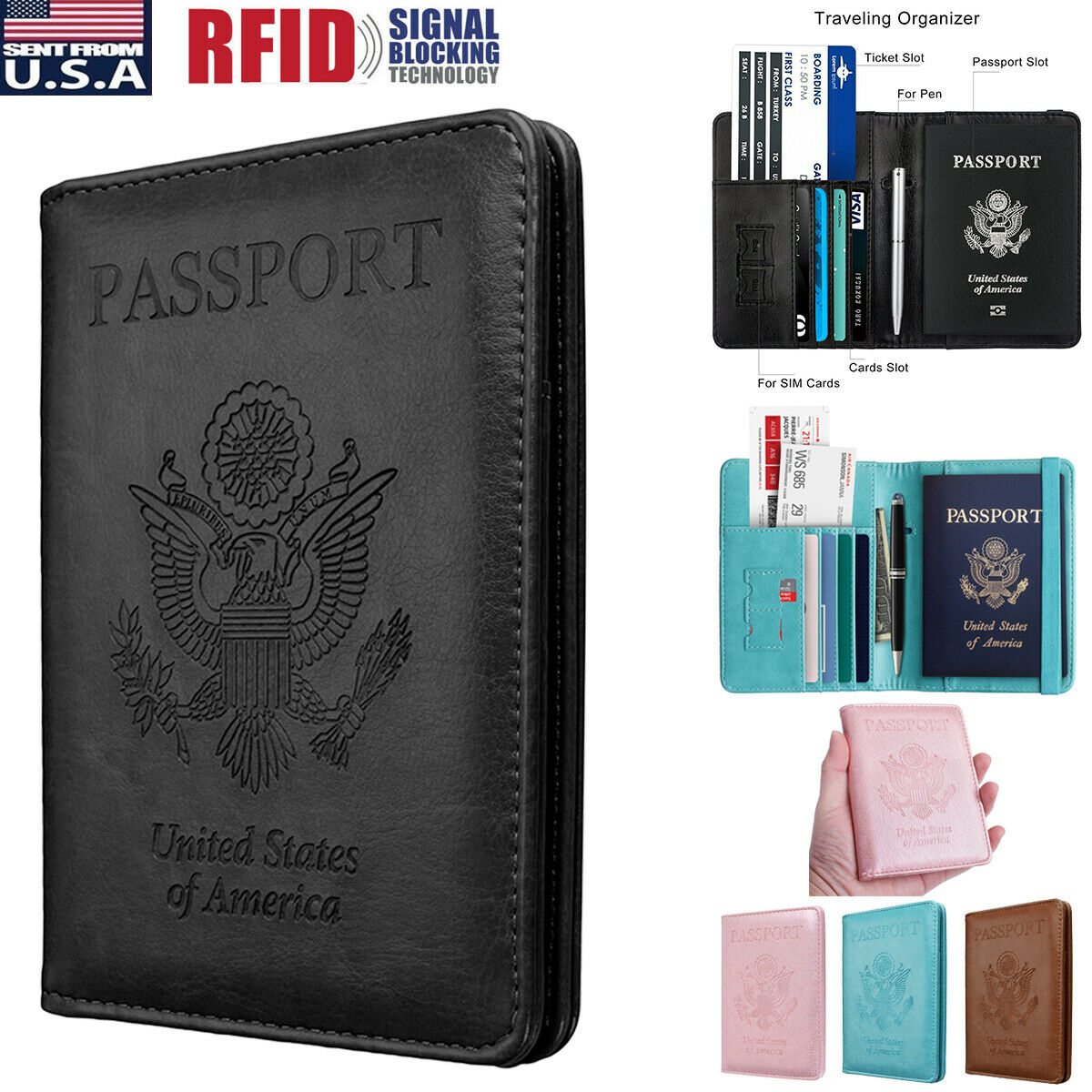 Slim Leather Travel Passport Wallet Holder RFID Blocking ID Card Case Cover US