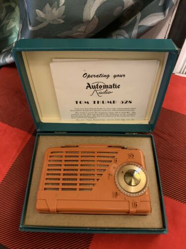Tom Thumb 528 Rare Orange Subminiature tube small hybrid radio .Tested & Plays !