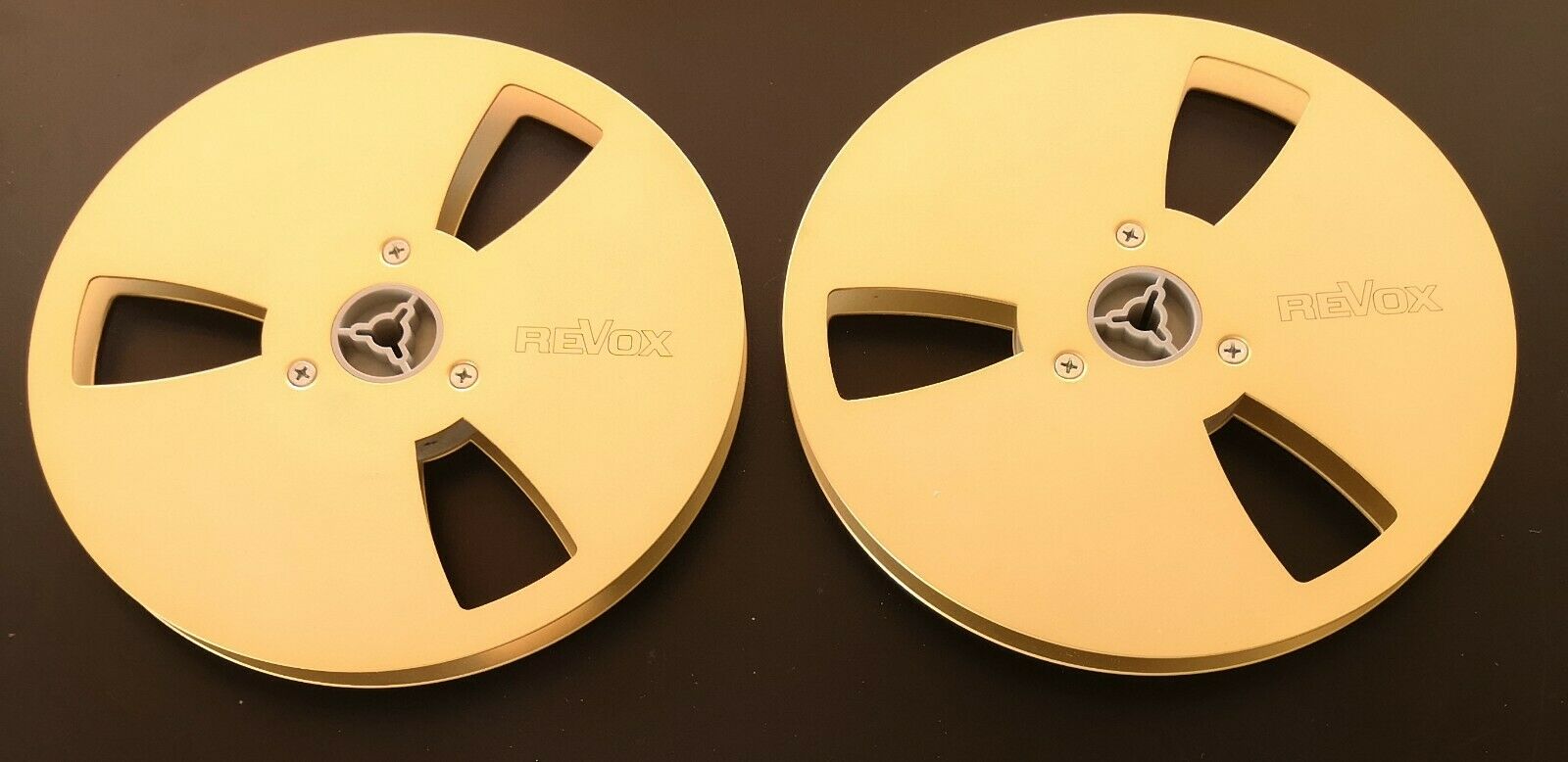 Pair (2) REVOX- GOLD 7-inch Metal take up reels empty tape reel Akai Pioneer