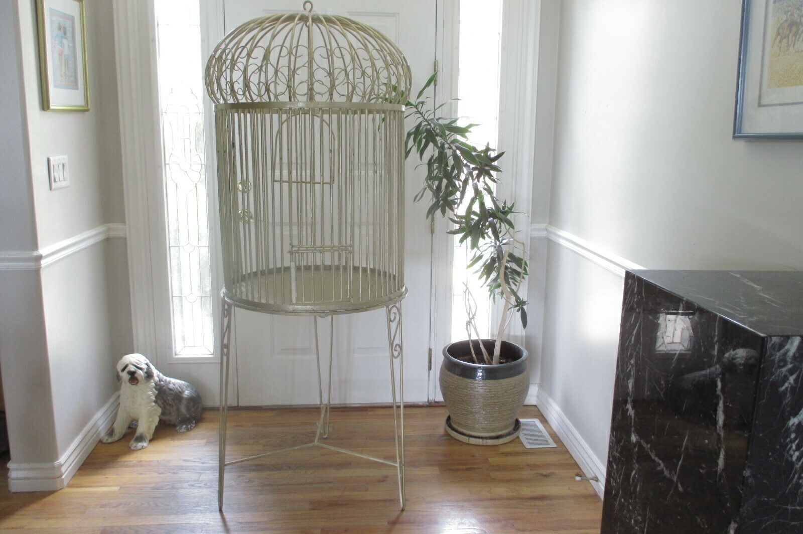 Magnificent Solid Iron Bird Cage Vtg Ornate Victorian Dome Parrot House Huge!