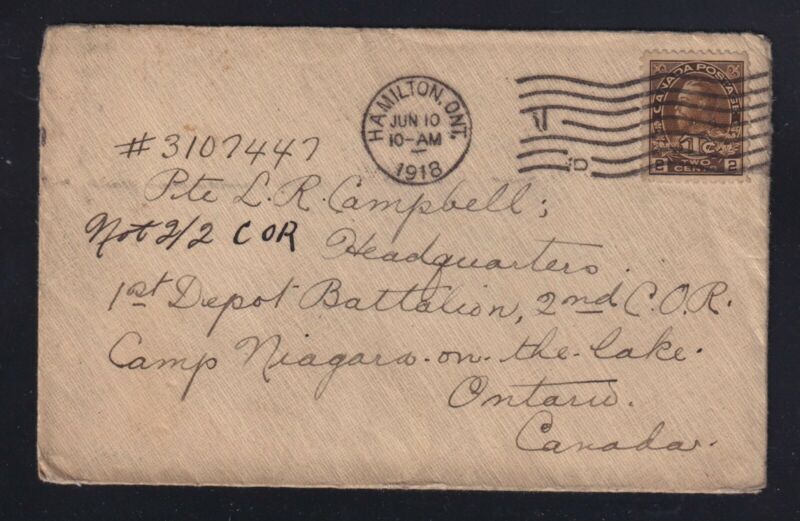 Canada 1918 Niagara Camp 2x Incoming Military Covers to 1st Depot Btn w/Contents