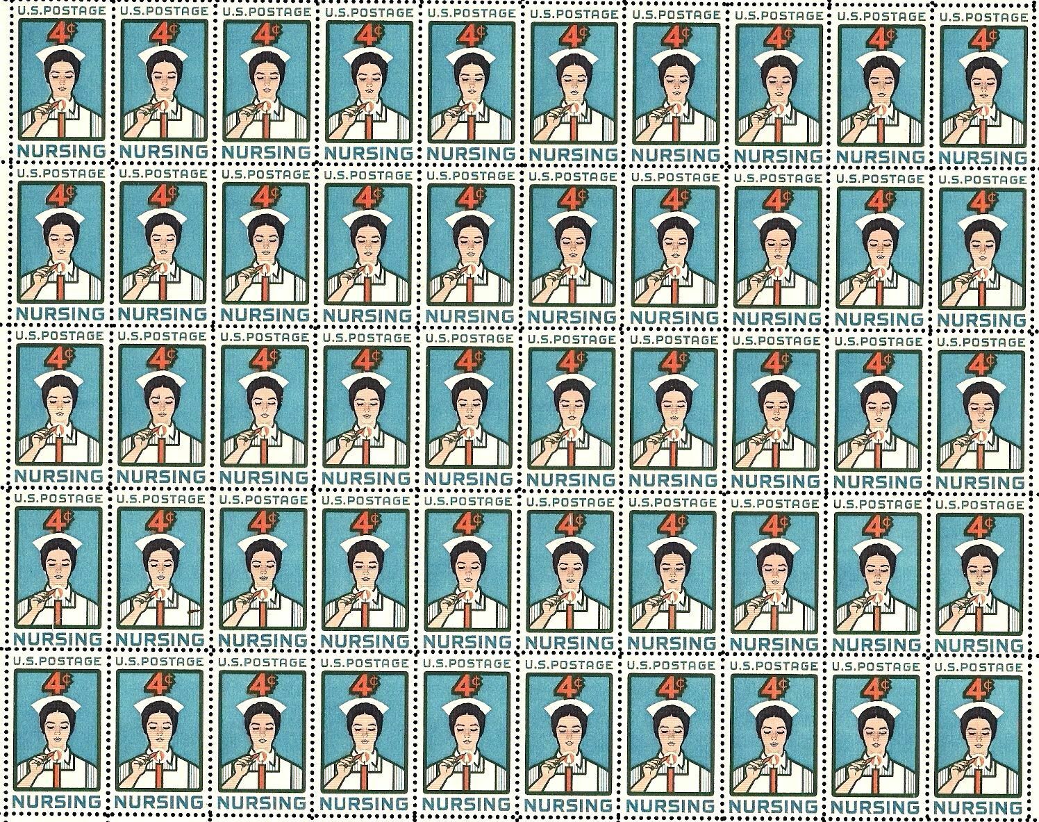 NURSING (1961) - Vintage Full Mint Sheet of 50 U.S. Postage Stamps