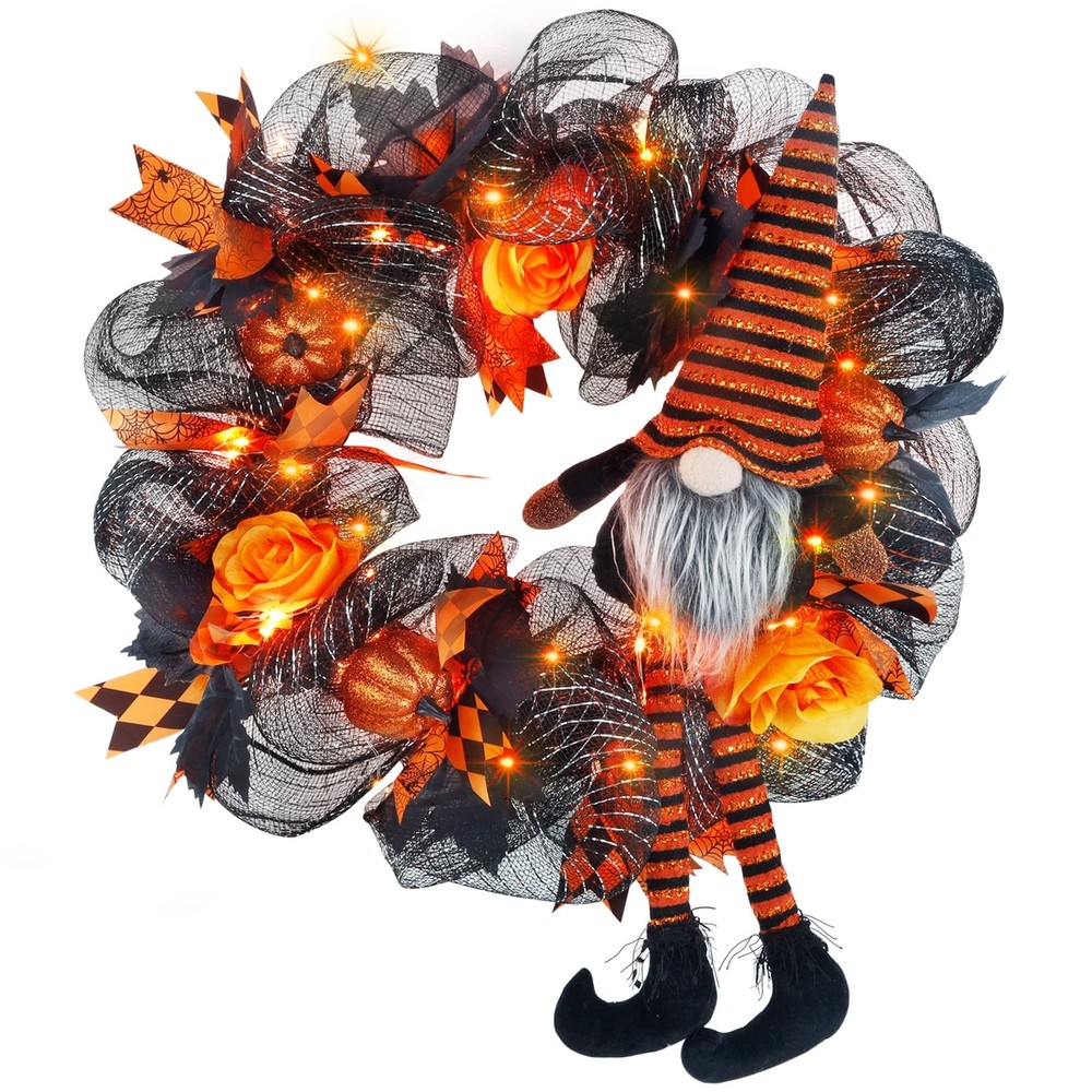 Spooky Halloween Wreath with Lights for Indoor or Outdoor Door Decor