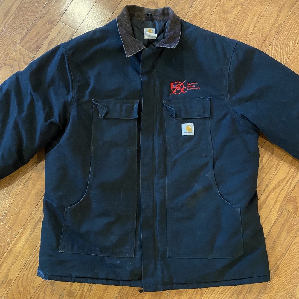 Carhartt Mens Jacket XL Artic Black Quilted Workwear Corduroy Collar EGC Logo