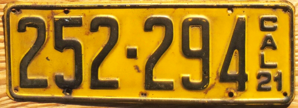 1921 California License Plate Number Tag