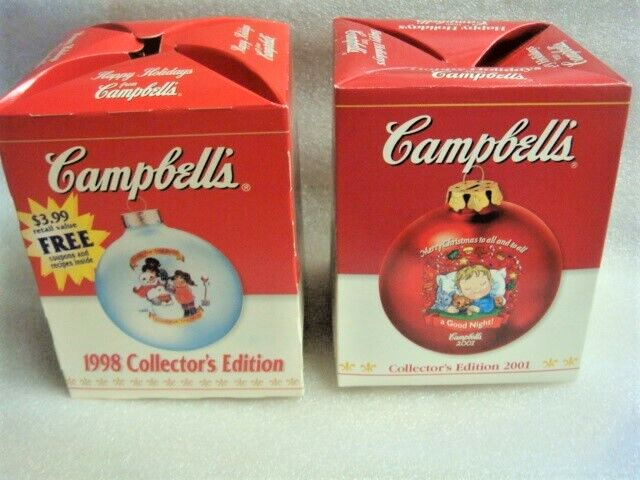 2 New Campbell's Christmas Ornaments Collector's Edition 1998 & 2001