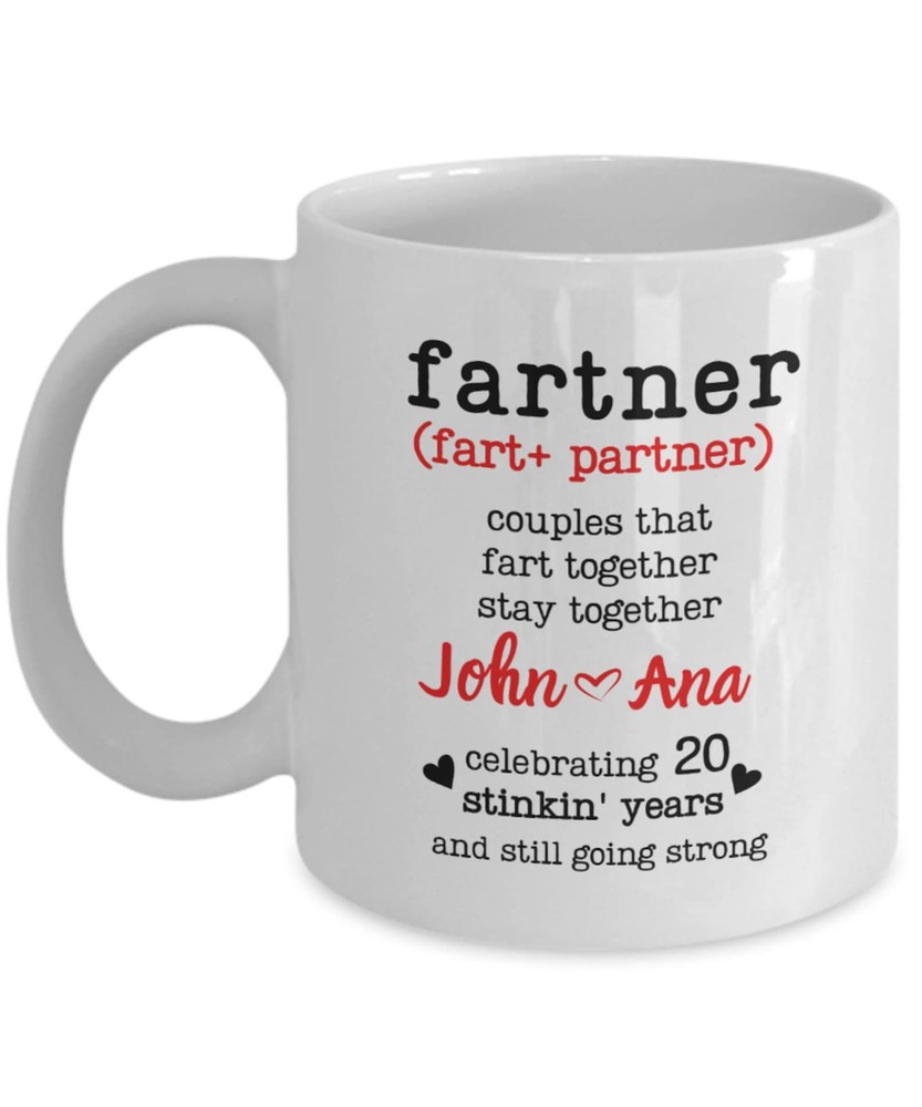 20th Anniversary Gift Mug for Couples - Funny Custom Fart Partner Design - 20 Years Together  