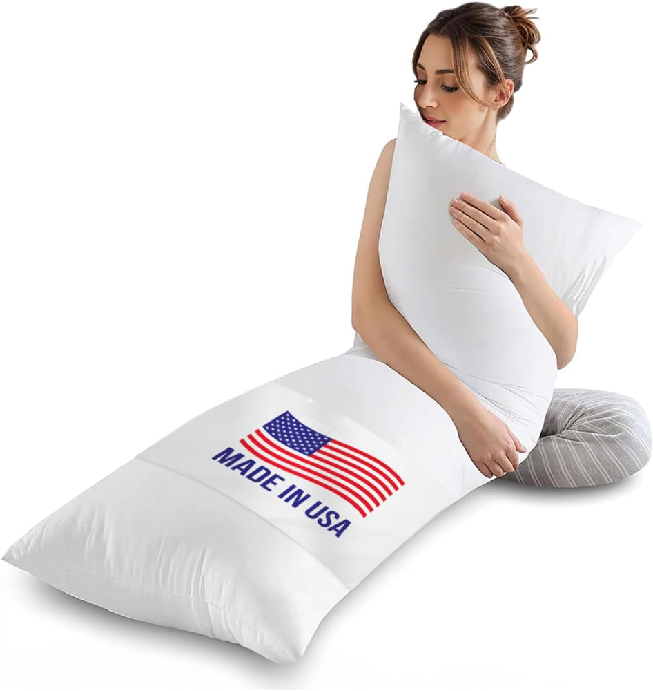 Full Body Pillow for Adults, Made in USA, Large 20 X 48 Inch Fluffy Long...