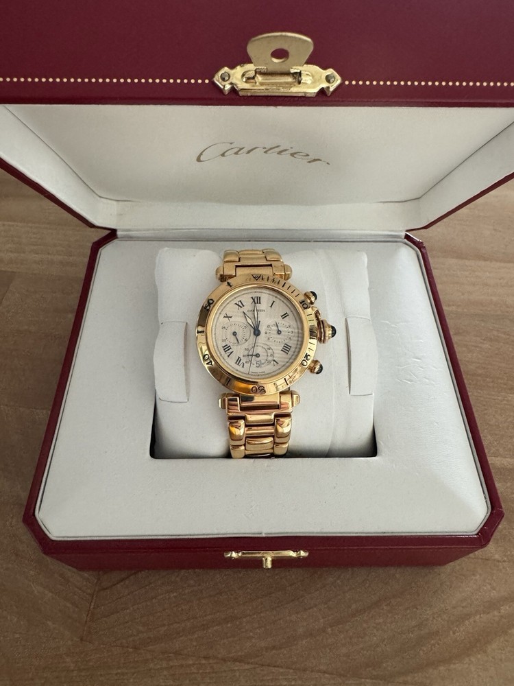 Cartier Pasha 38mm 18K Yellow Gold Vintage 1993 Box Papers
