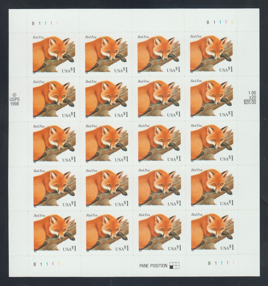 US Stamp Scott #3036 Red Fox $1 Sheet XF MNH