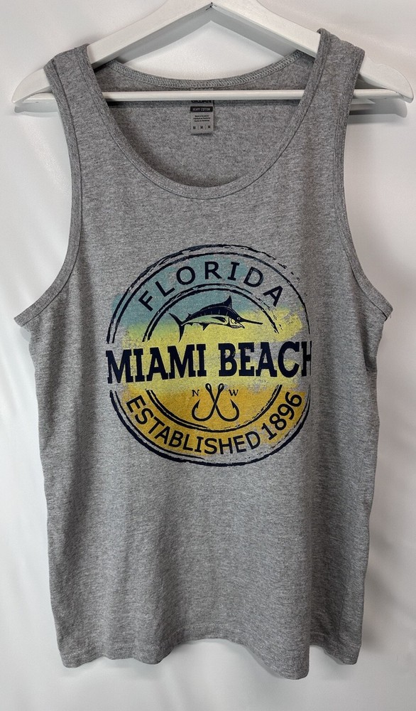 Miami Beach Florida Cotton Tank Tee Shirt Harriet Gray Athletic Beach M