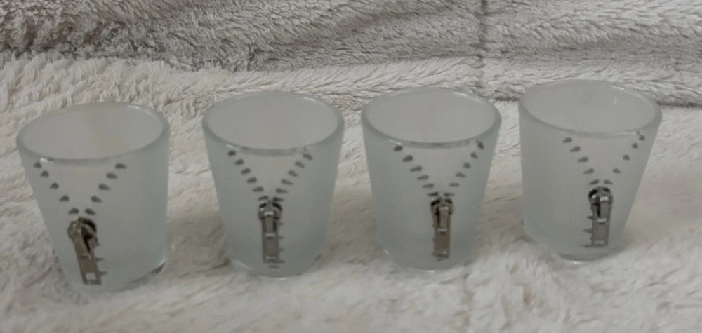 XYZ Whimsical Silver Zipper Etched Shot Glasses Set Of 4