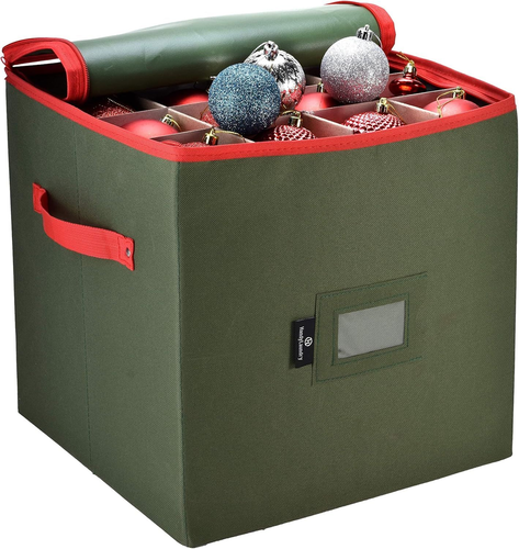 Christmas Ornament Storage Box with Zippered Top - Holds 64, Green