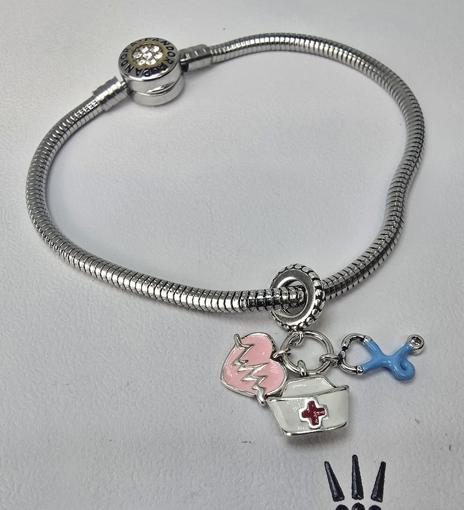 Authentic Pandora Bracelet with Nurse Charm 7.5 Inches
