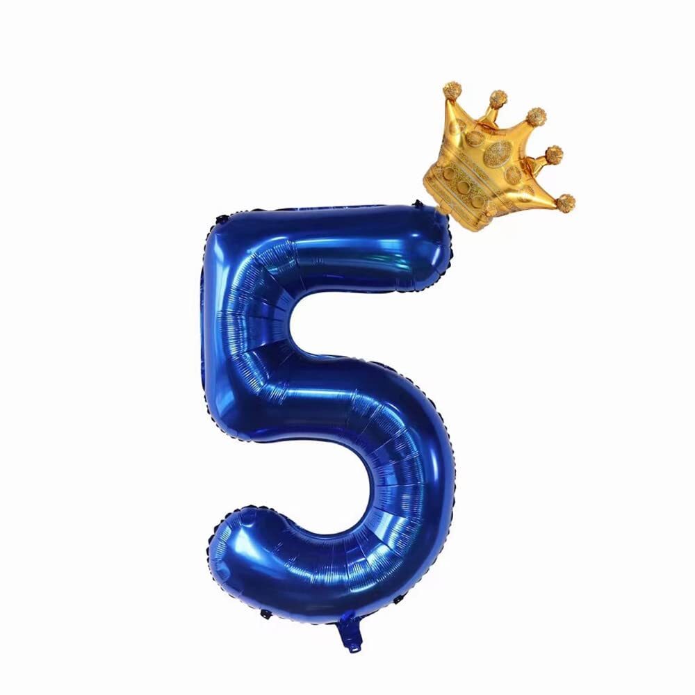 40 inch Navy Blue Crown Number 5 Balloons Giant Large 5 Balloon5th Birthday D...