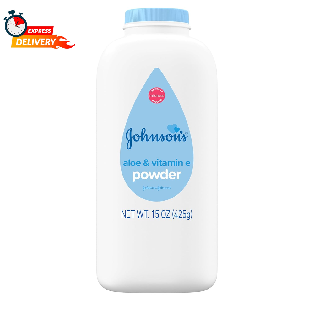 Johnson's Baby Powder with Cornstarch Aloe Vitamin E for Gentle Skin Care