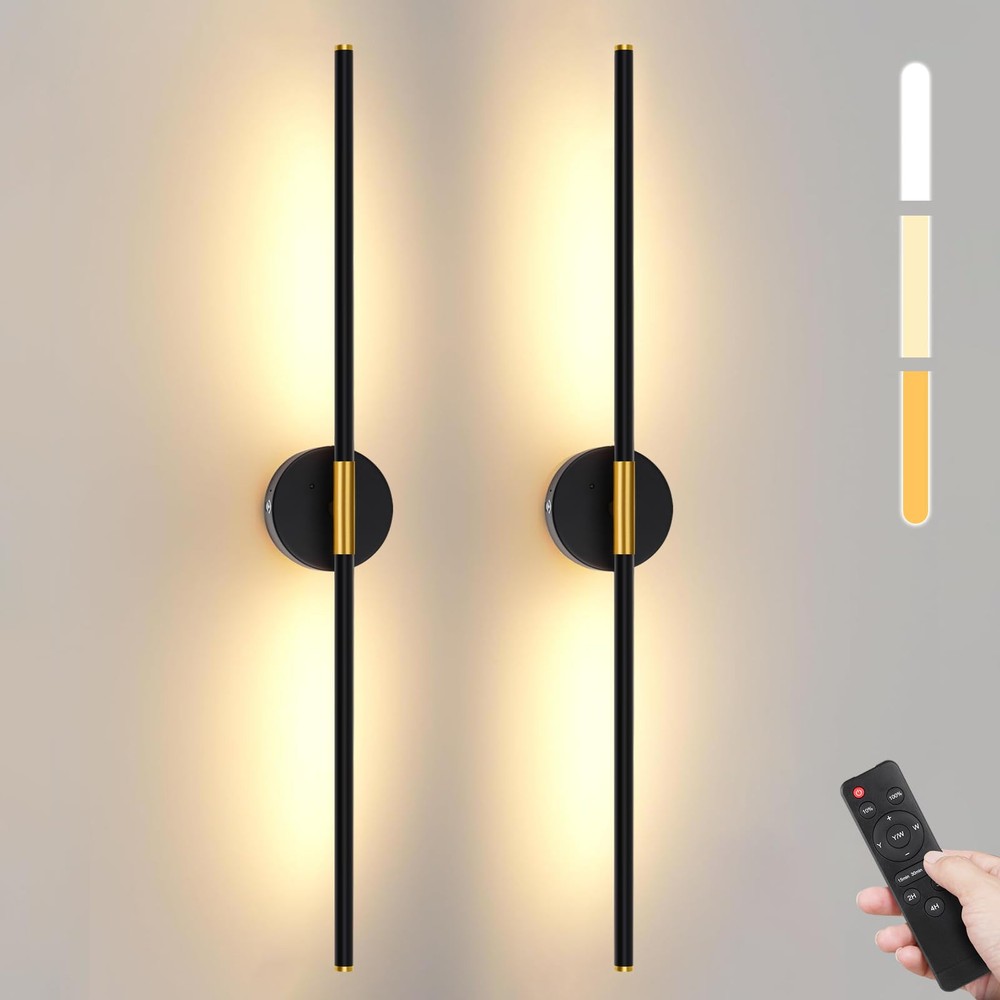 Battery Operated Wall Sconce Set of 2, 32 Inch Wireless Rechargeable Wall Lig...