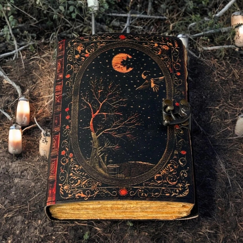 Gothic Leather Journal with Snake Grimoire Print - Vintage Handmade Notebook  