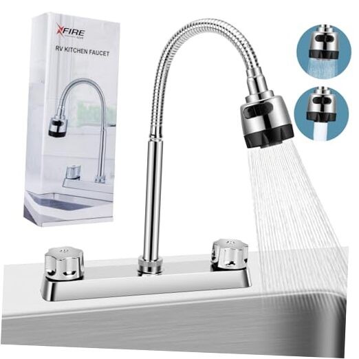 360-Degree Swivel RV Kitchen Faucet in Silver with Flexible Arc Spout