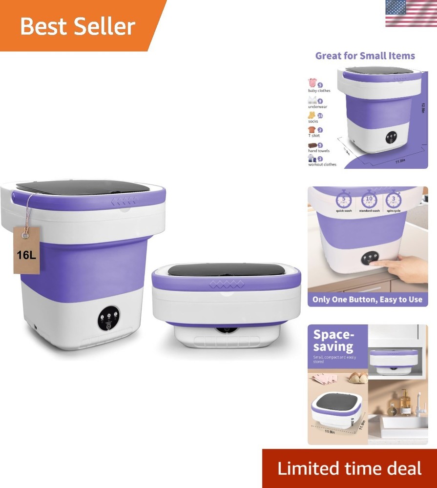 16L Compact Foldable Washer & Spin Dryer for Baby Clothes Underwear Small Laundry