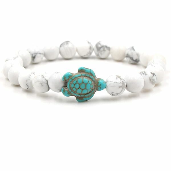 Unique Natural Energy Stone Healing White Turquoise with Blue Turtle Bracelet
