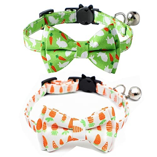 2-Pack Breakaway Cat Collars with Removable Double-Layer Bow Tie and Bell for