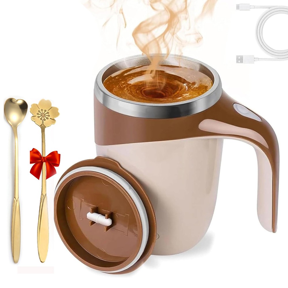 Self Stirring Mug Auto Magnetic Operated Mixing Tea Coffee Cup+Spoon Rechargeale