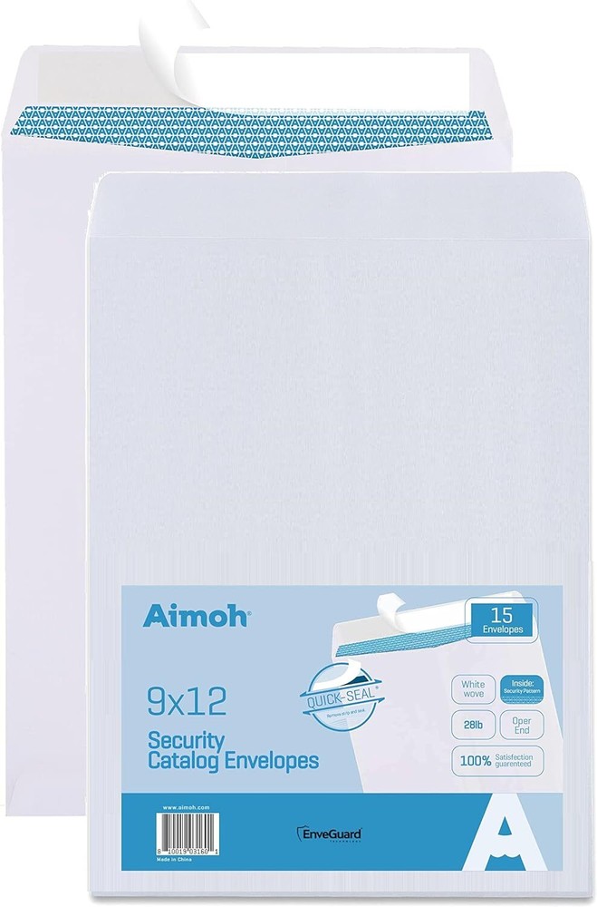 15 9 X 12 SELF Seal Security White Catalog Envelopes - 28Lb - Security Tinted, U