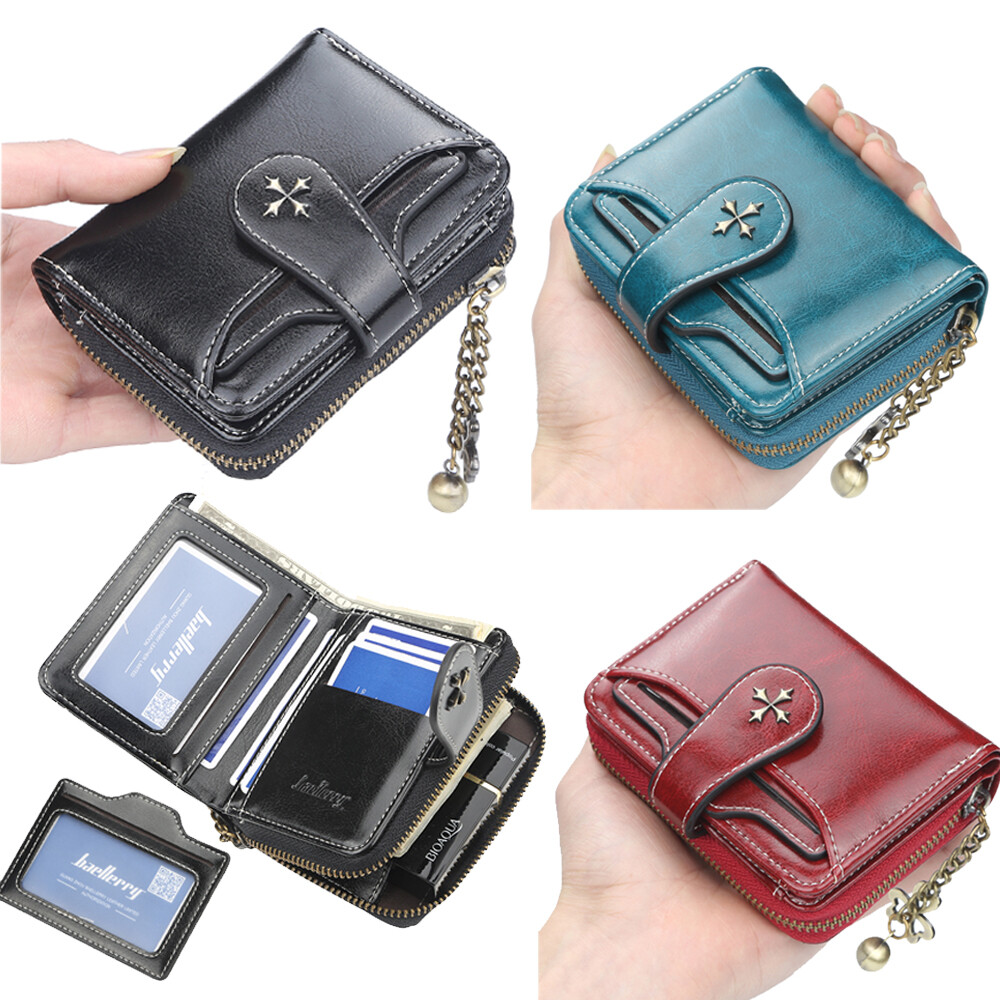 Women's Small Wallet Compact Bifold Leather Purse Card Case Purse with ID Window