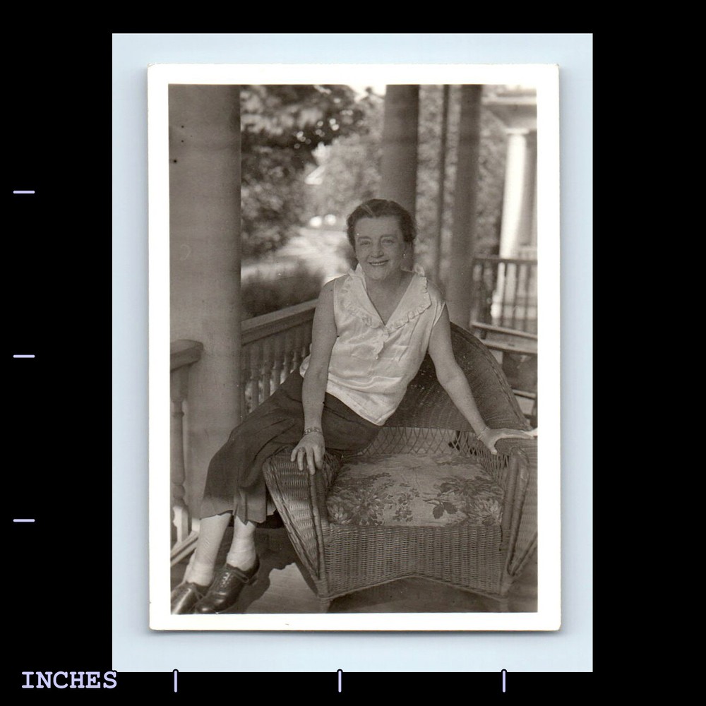 Vintage Photo WOMAN SITTING ON WICKER CHAIR