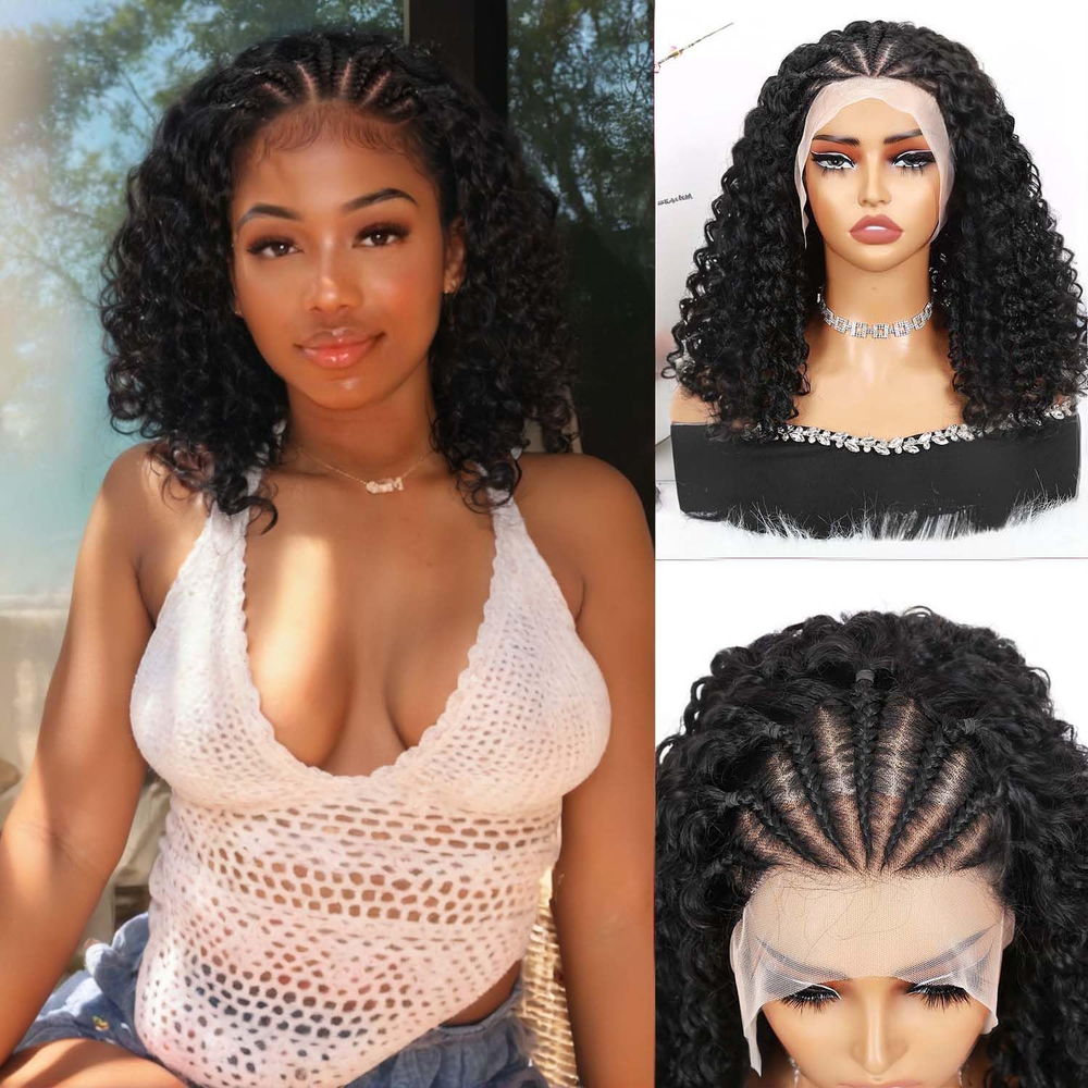 Braided Wigs for Black Women Braids Cornrows Lace Curly Wigs 16 Inch Lace Fronta