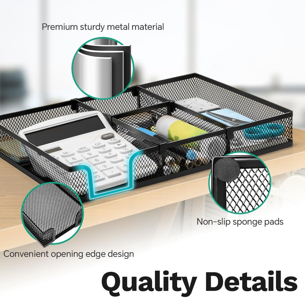 Desk Drawer Organizer Tray Versatile Metal Mesh Desk Organizers and Accessori...