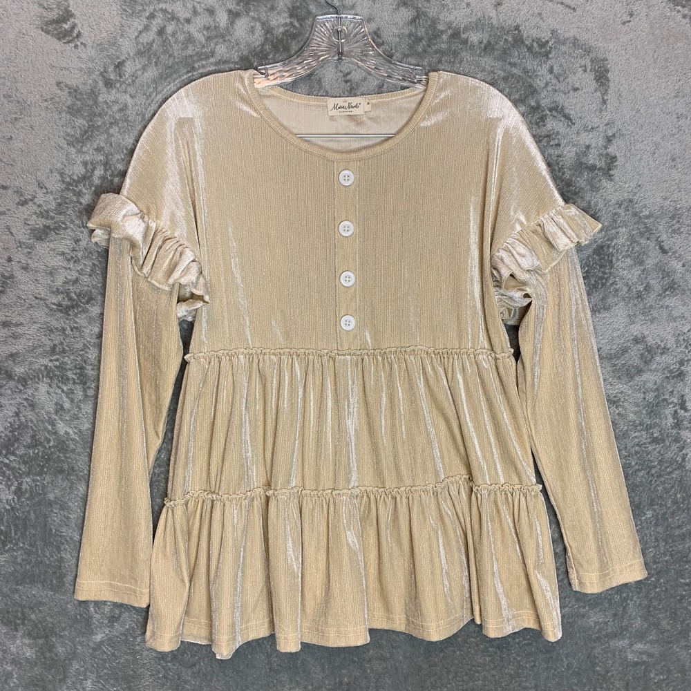 Elegant Women's Cream Coquette Babydoll Velvet Top with Ruffles