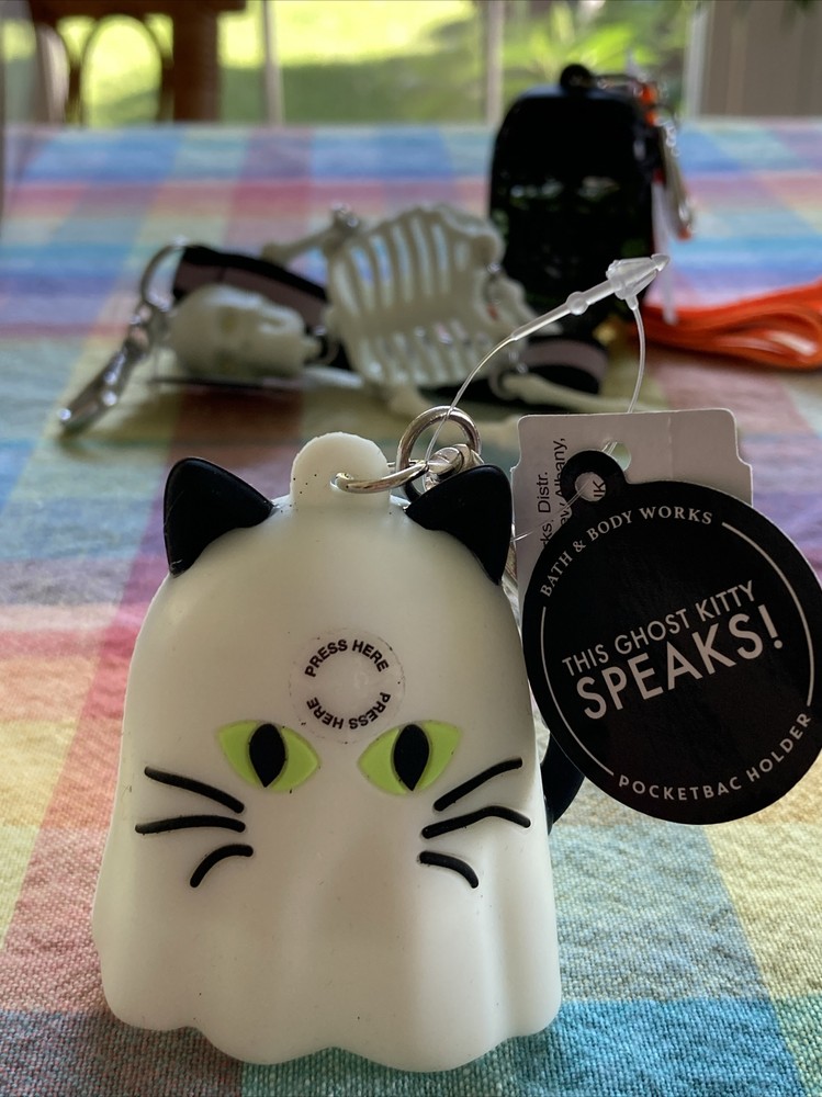 NEW! Glow-in-the-Dark TALKING GHOST KITTY CAT POCKETBAC HOLDER HALLOWEEN SALE