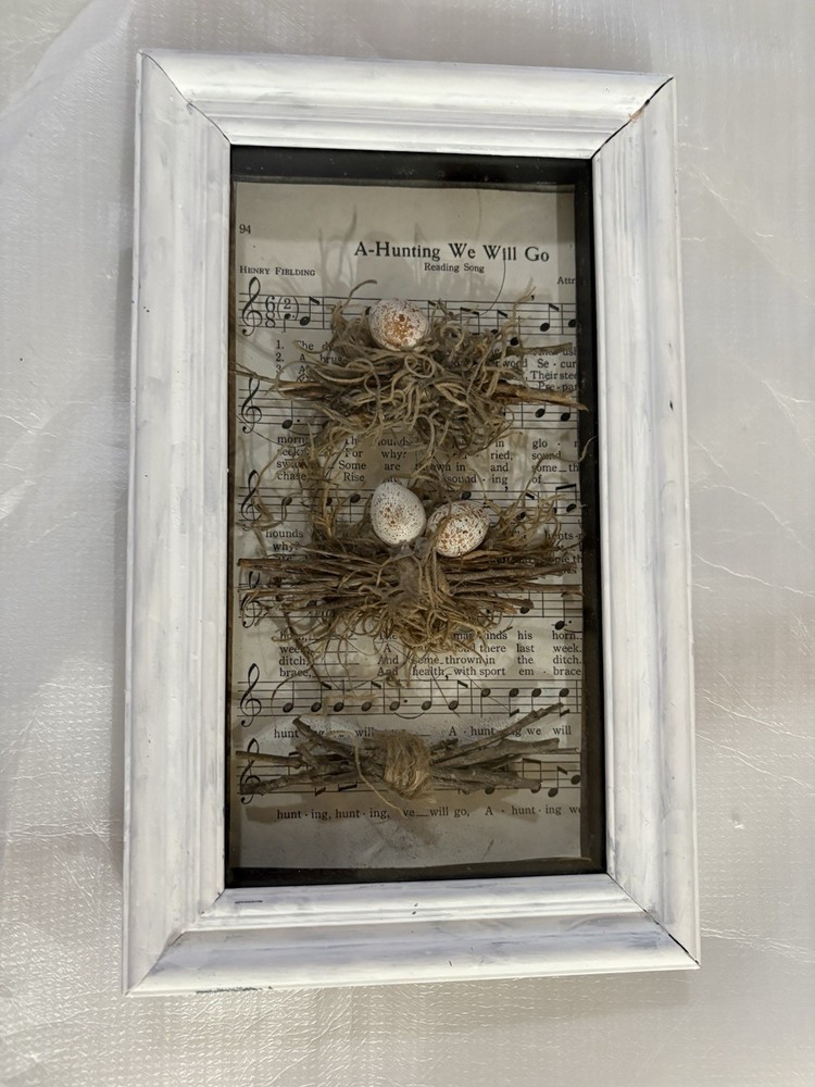 Framed Hunting We Will Go Music Print with Bird Nest Eggs Decor