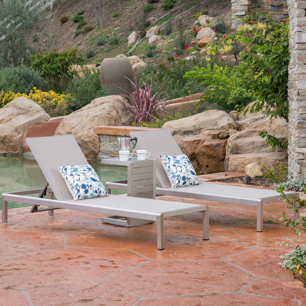 Cape Coral 3-Piece Outdoor Chaise Lounge Set with Mesh & Aluminum Frame  