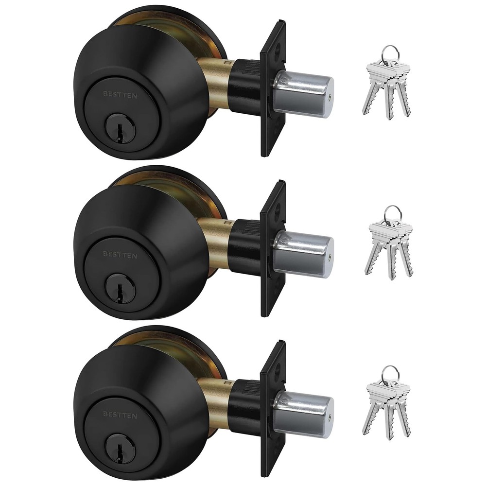 3 Pack Keyed Alike Deadbolt, Single Cylinder Entry Door Lock with Same Key, 9