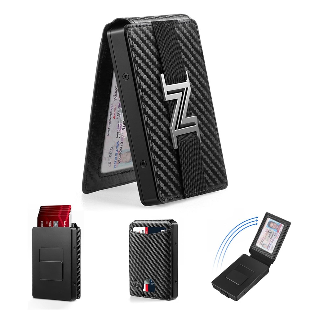 Wallet for Men Card Holder - Slim Metal RFID Blocking Bifold minimalist Mens ...