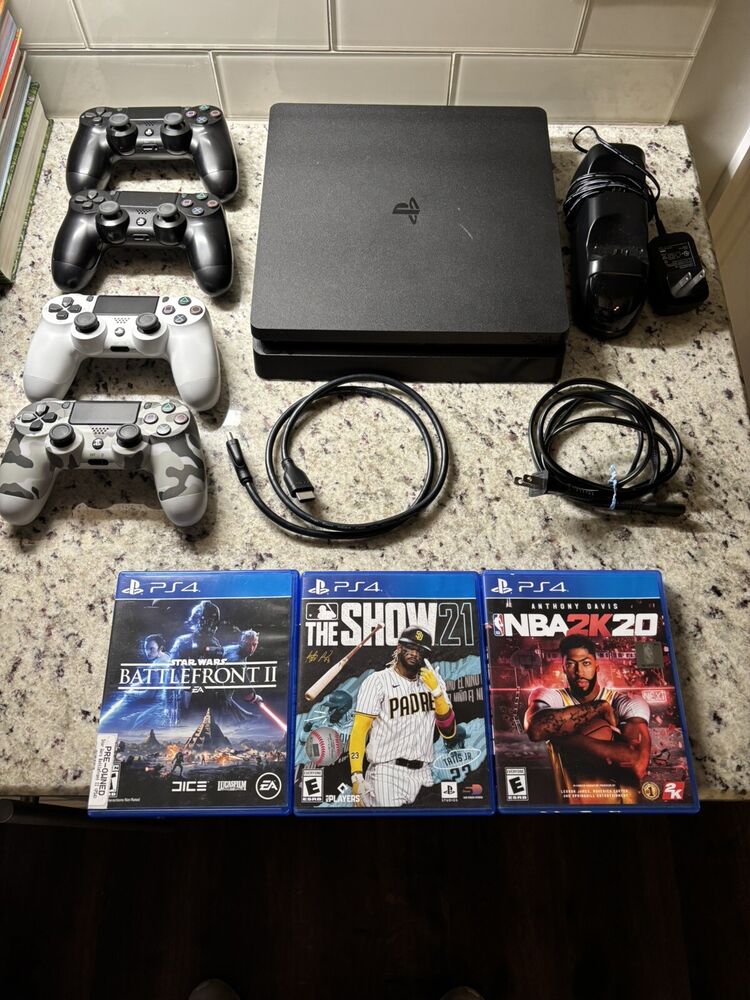 Sony PlayStation 4 SLIM Matte Black 1TB Gaming Console System Bundle PS4 Used