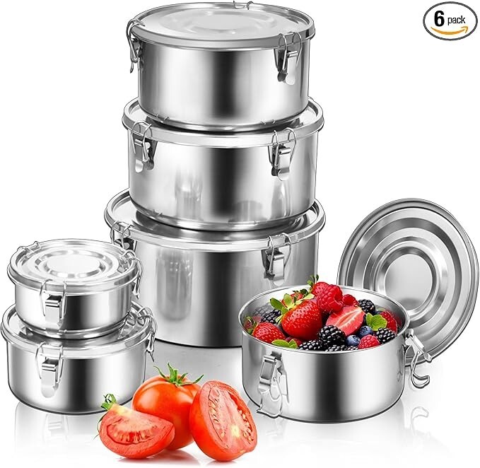 6 Pcs 304 Stainless Steel Containers With Lids Stainless Steel Snack Containers