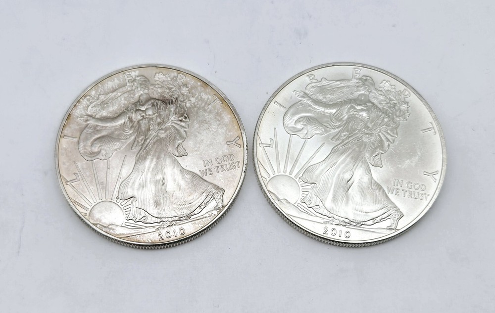 (2X) 2010 $1 American Silver Eagle 1 oz 999 Fine Silver Coins ASE