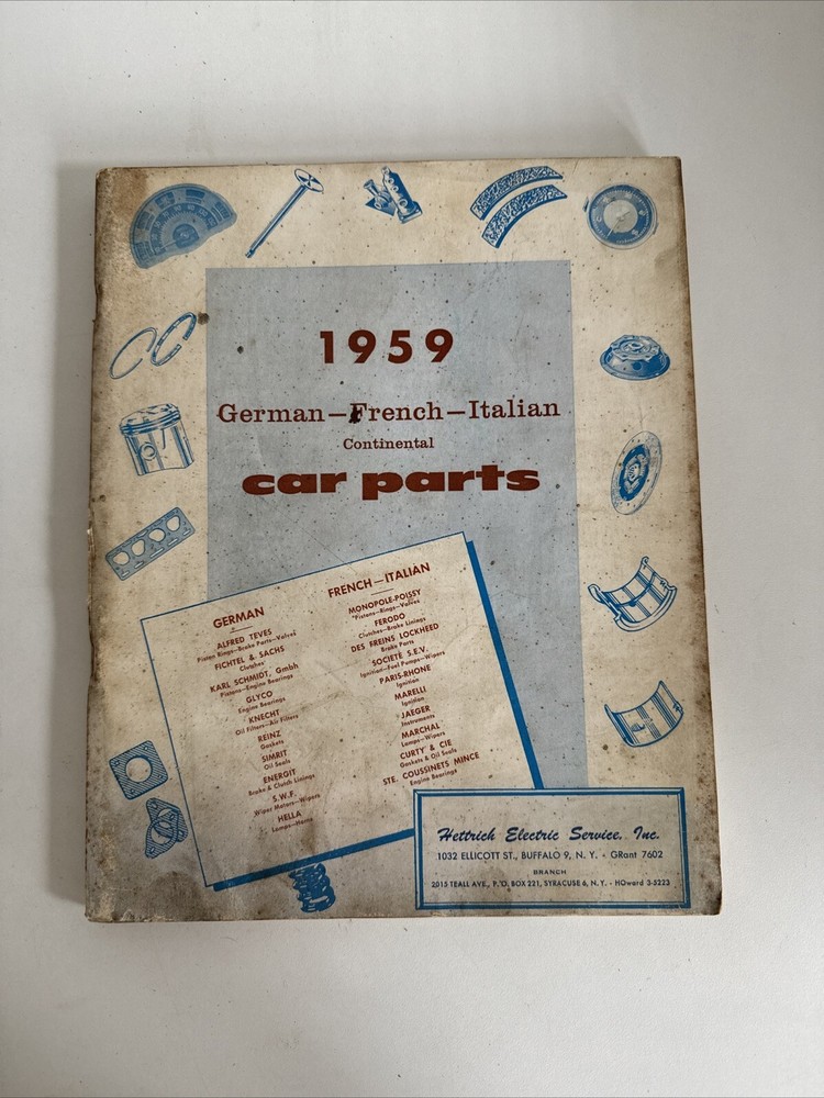 1959 GERMAN FRENCH ITALIAN CONTINENTAL CAR PARTS CATALOG MANUAL