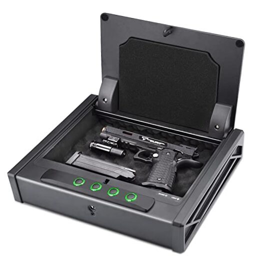 Biometric or Digital Gun Safe for 3 Pistols Safe DOJ Certified with 3 Quick-image