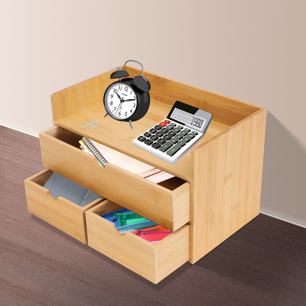 Tabletop Cosmetic Storage Simple Design Bamboo Desk Organizer 3 Drawers