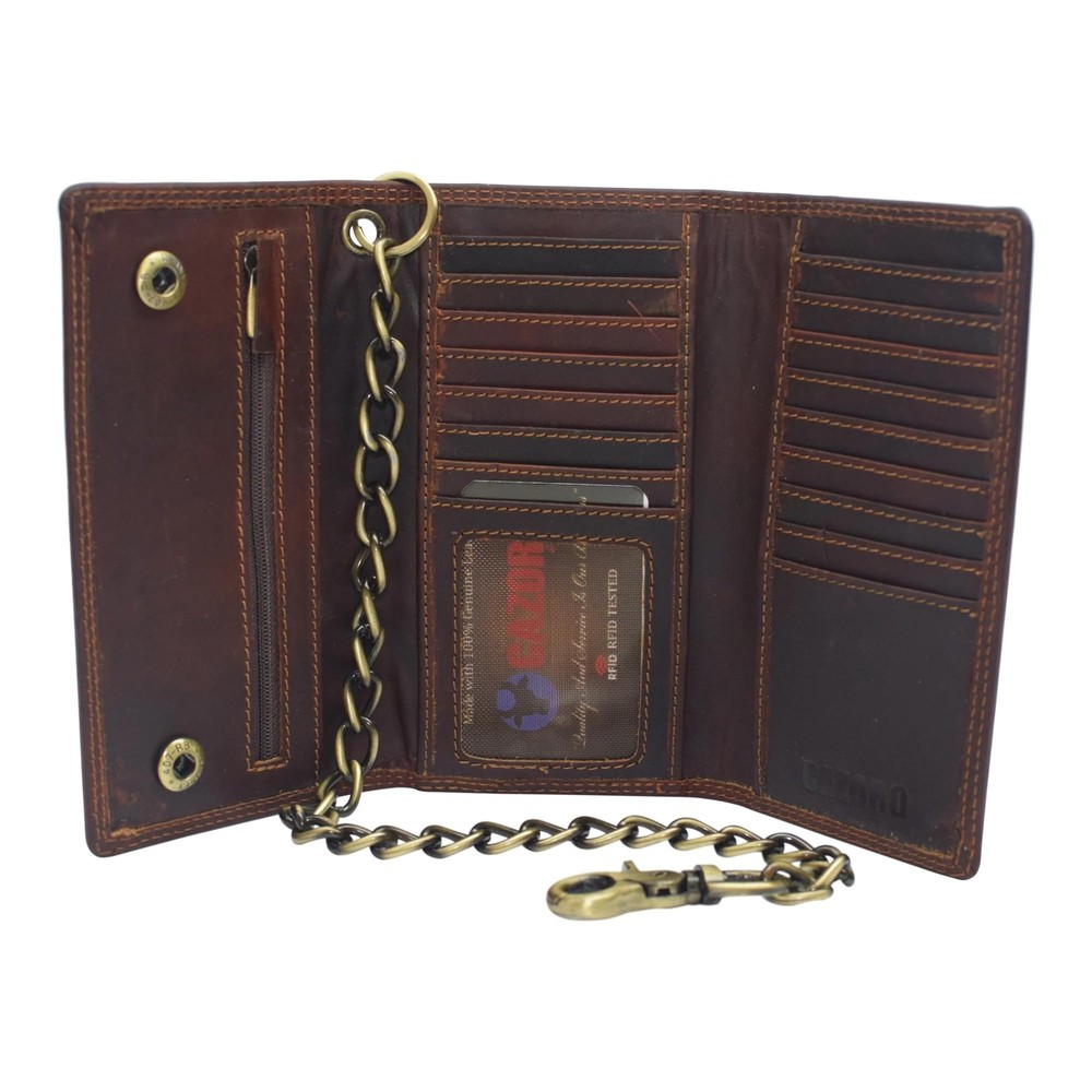 Genuine Leather Long Wallet for Men's - Trifold & Check book Wallet - Slim Wa...