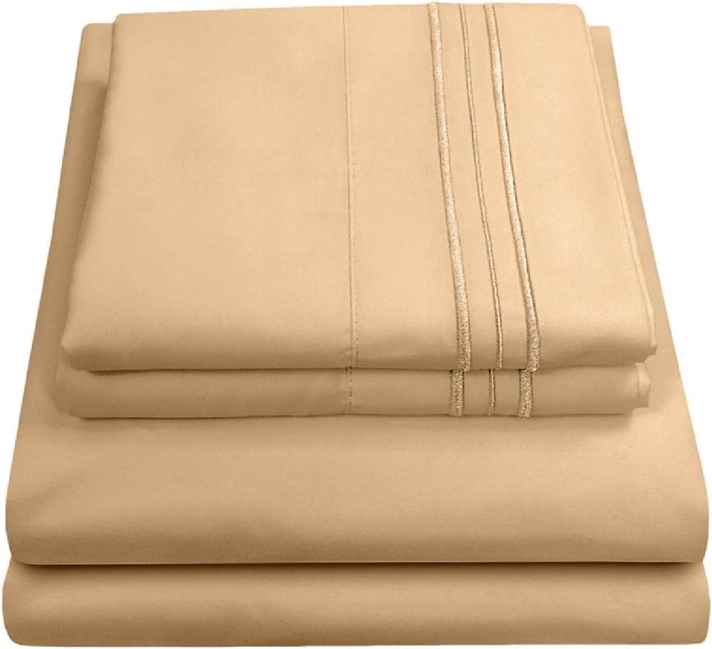 Queen Size Luxury Breathable Bed Sheets Set - 1800 Supreme Extra Soft Camel