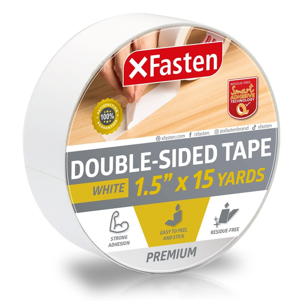 XFasten Double Sided Tape, Removable, 1.5-Inch by 15-Yards, Single Roll, Doub...
