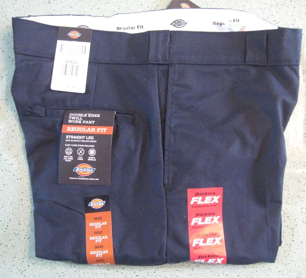 Dickies Flex Twed Double Knee Work Pants Mens 36x32 Regular Fit Straight Leg Navy