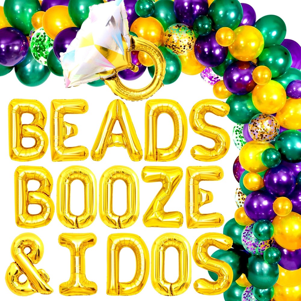 41 PCS Beads Booze & I Dos Balloons Sign Mardi Gras Party Decorations Mardi G...