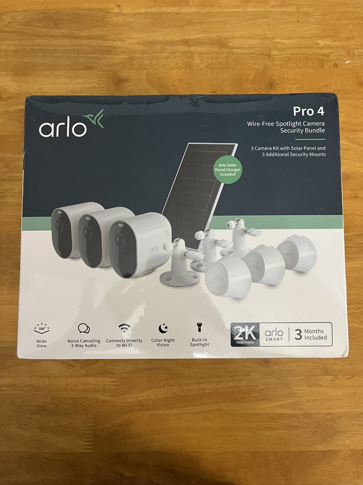 Arlo Pro 4 Security Bundle 3 Wire Free Spotlight Cameras w/Solar Panel White